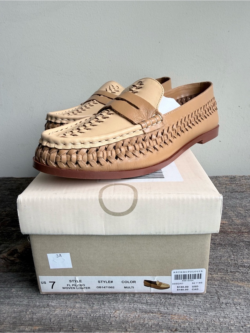 NIB Pilcro Anthropologie Woven Leather Women’s Loafers, Size 7 (fit like 8)
